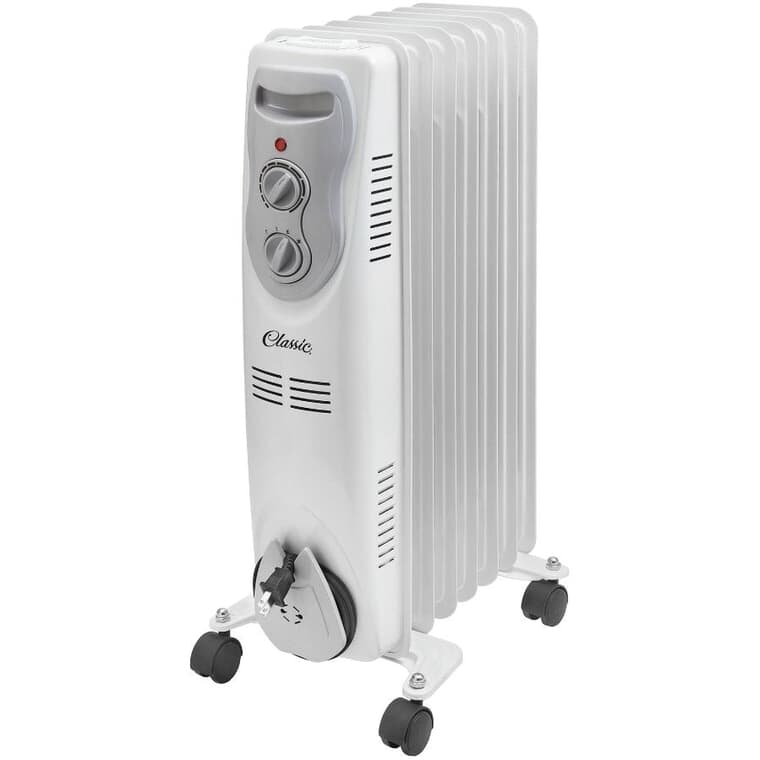 1500W Oil-Filled Heater - with Thermostat, White