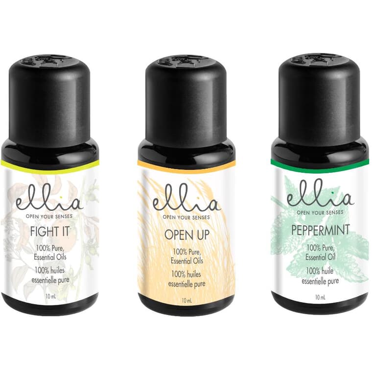 Paquet de 3 bouteilles de 10 mL d'huile essentielle Ellia Fight It/Open Up/Peppermint