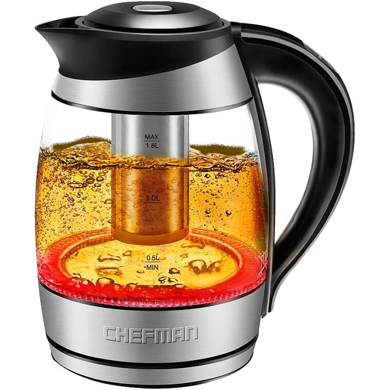 Cordless Programmable Glass Kettle - Tea Infuser + Indicator Lights, 1500W, 1.8 L