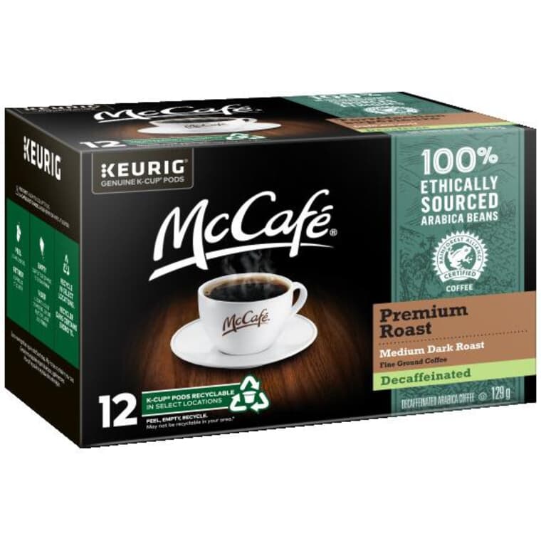 Premium Medium Dark Roast Decaffeinated K-Cup Coffee Pods - 12 Pack