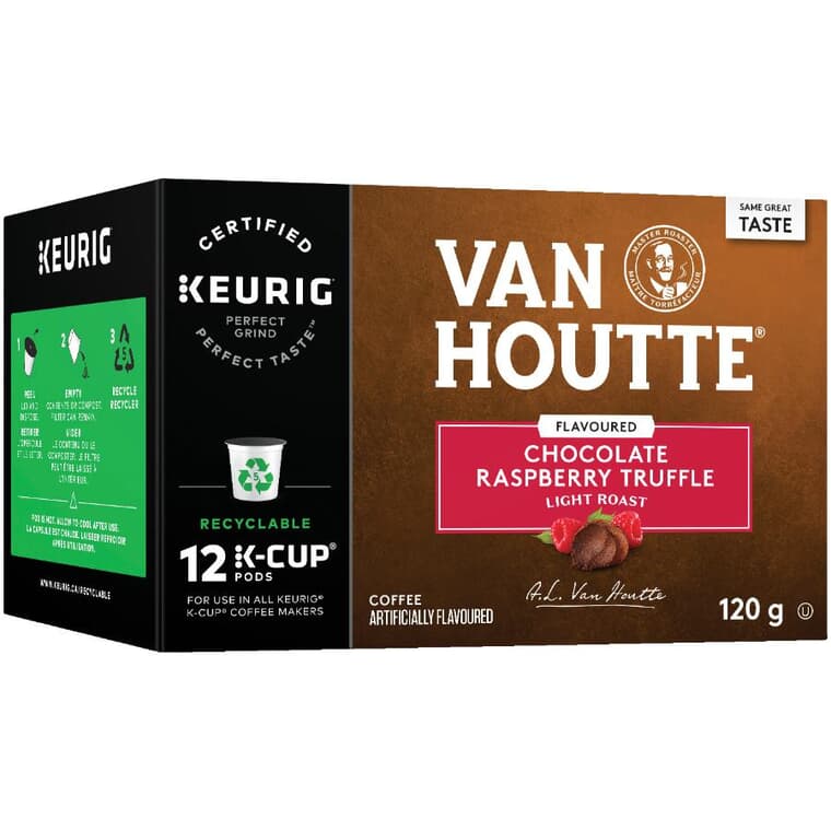 Capsules K-Cup de café Van Houtte aromatisé à la truffe chocolat framboise à torréfaction légère, paquet de 12