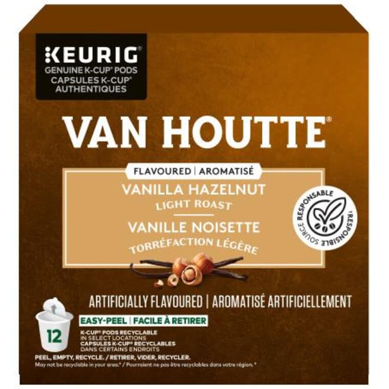 Van Houtte Vanilla Hazelnut Light Roast Flavoured Coffee K-Cup Pods - 12 Pack