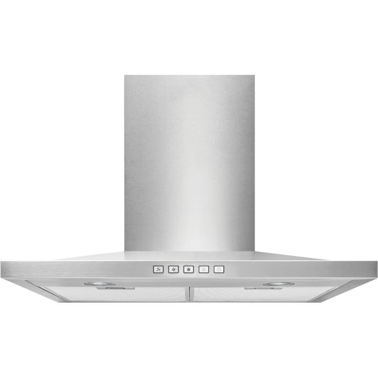 Slim Pyramid Wall Mounted Range Hood - with LED Light, 30", Stainless Steel