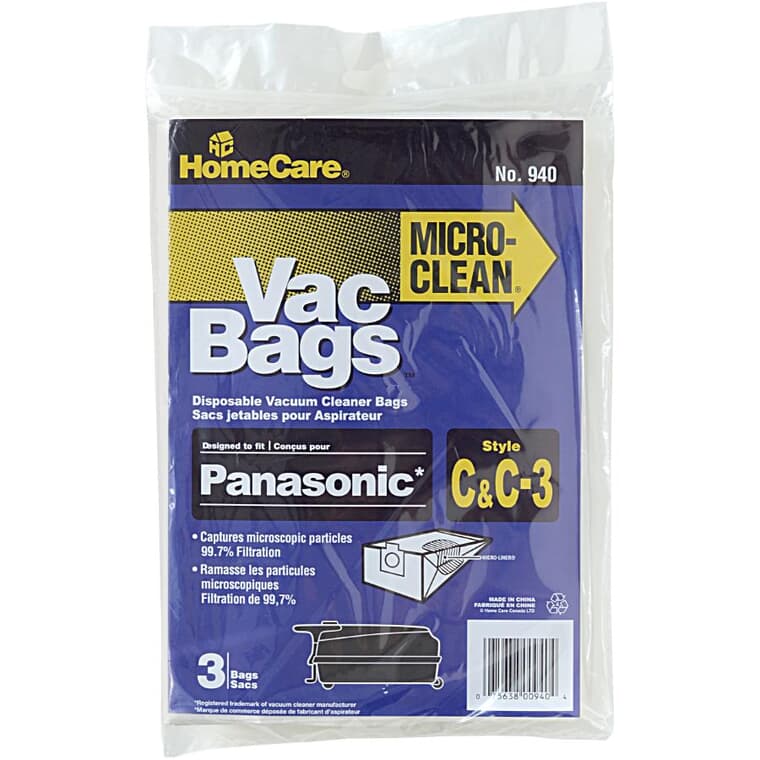 Style C/C3 Panasonic Vacuum Cleaner Bag - Microfiltration, 3 Pack