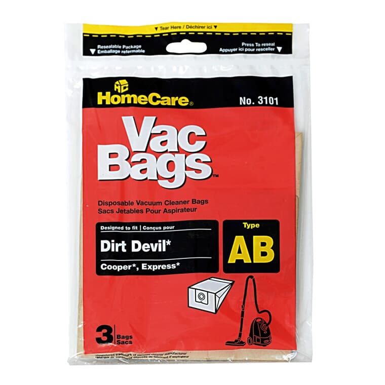Type AB Dirt Devil Vacuum Cleaner Bag - 3 Pack