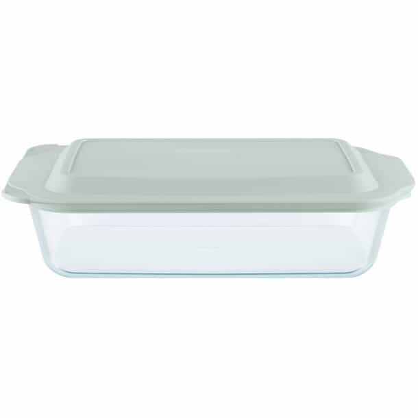 PYREX Rectangular Glass Deep Baking Dish with Sage Green Lid