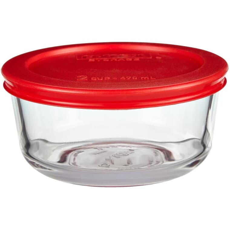 Round Glass Storage Bowl with Red Lid - 473 ml