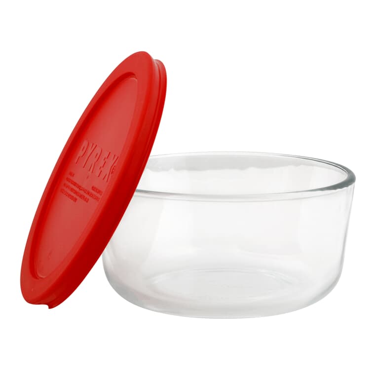 Round Glass Storage Bowl with Red Lid, 1 L