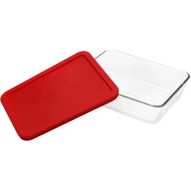 Plat de rangement rectangulaire en verre, avec couvercle rouge, 1,4 L