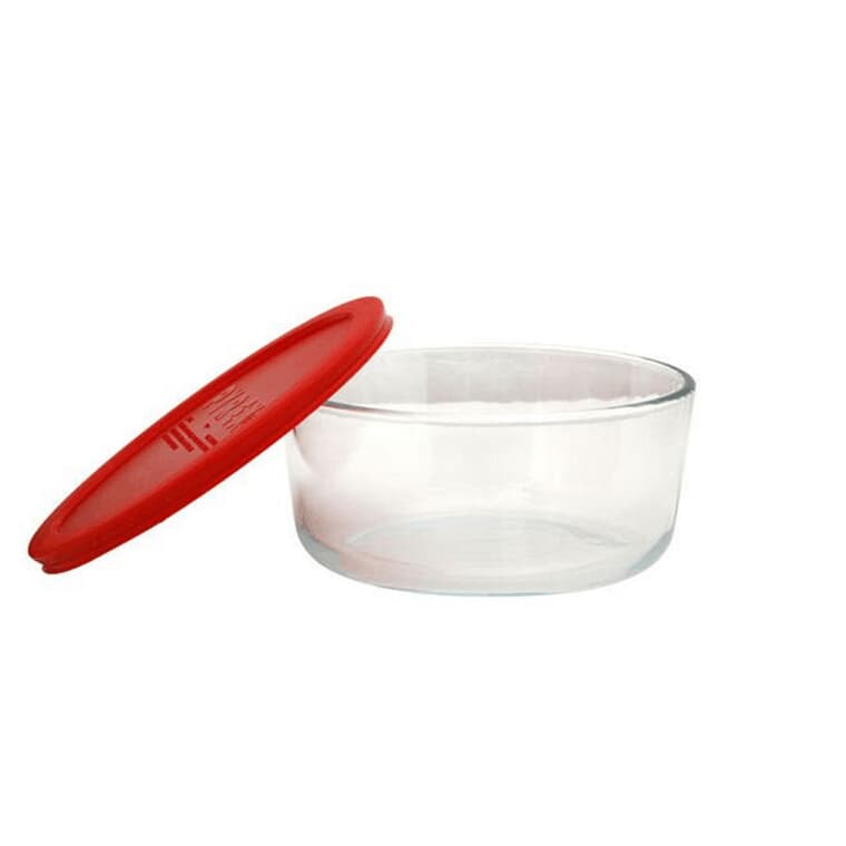Bol de rangement rond en verre avec couvercle rouge, 1,6 L