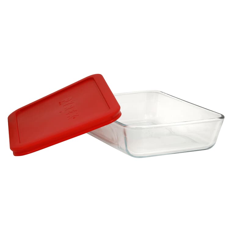 Plat de rangement rectangulaire en verre, avec couvercle rouge, 750 ml