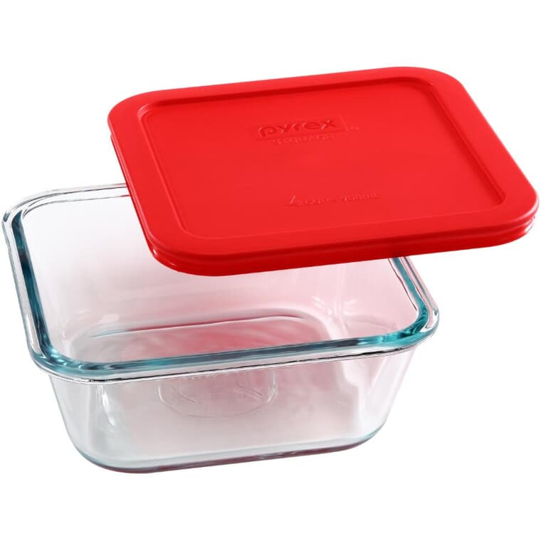 Square Glass Storage Dish with Red Lid - 950 ml