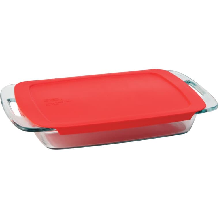 Easy Grab Oblong Glass Baking Dish with Red Lid - 3 Qt