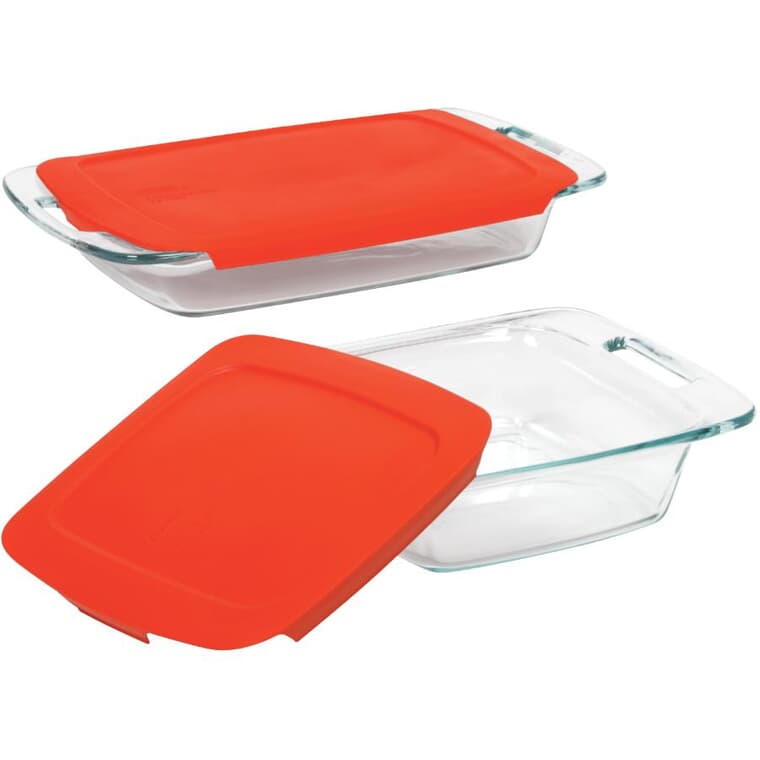 4 Piece Easy Grab Glass Bakeware Set with Red Lids