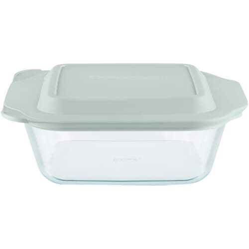 Deep 8 Square Glass Baking Dish with Sage Green Lid