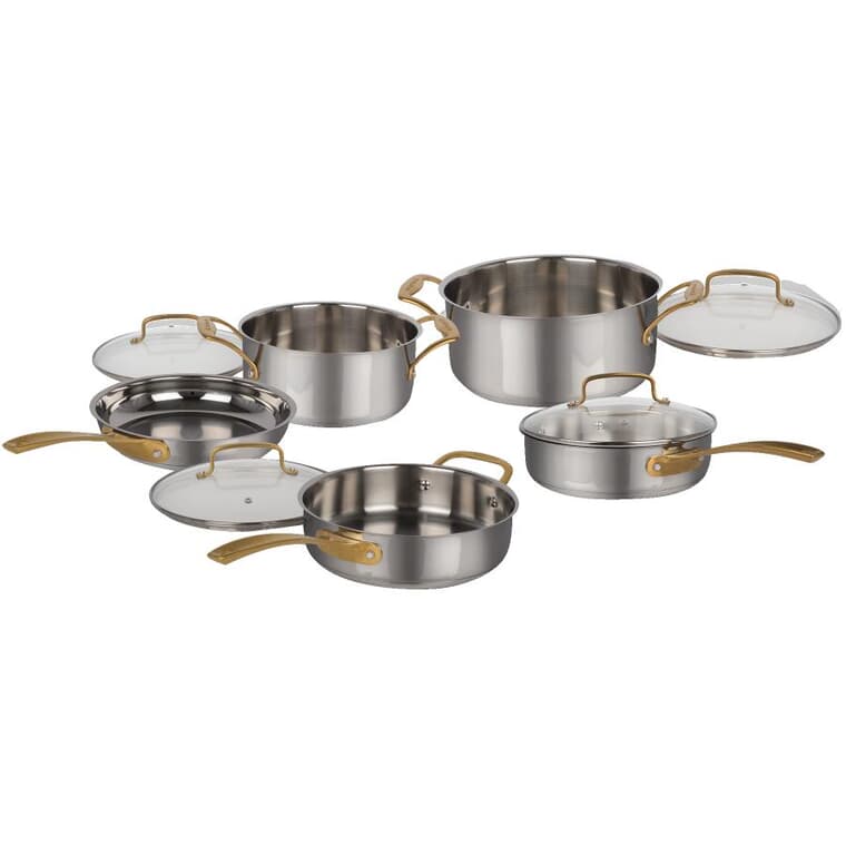 Metal Expressions Stainless Steel Cookware Set - with Glass Lids, 9 Piece