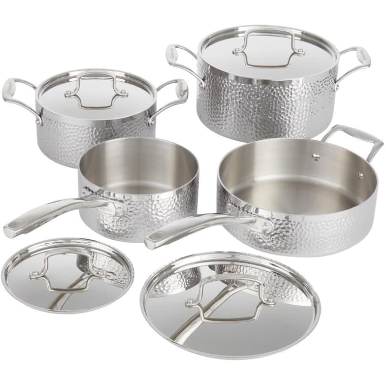 Vintage Hand Hammered Stainless Steel Cookware Set with Lids - 8 Piece