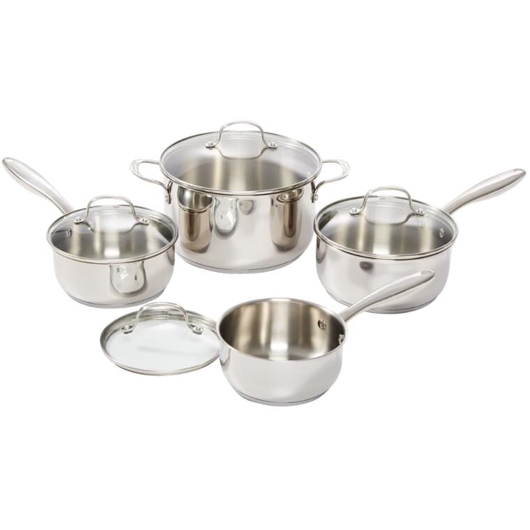 Stainless Steel Cookware Set - with Lids, 8 Pieces