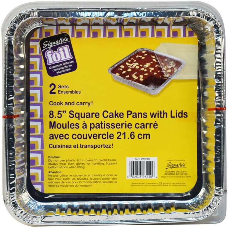 Square Foil Cake Pans - 8.5" x 8.5", 2 Pack