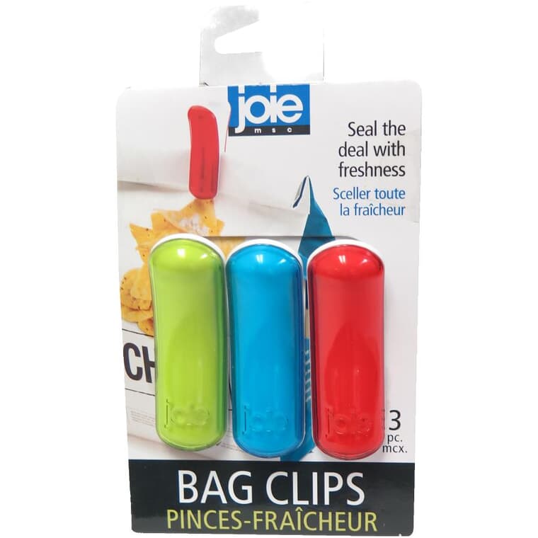 Pinces à sac pour collation, couleurs variées, paquet de 3