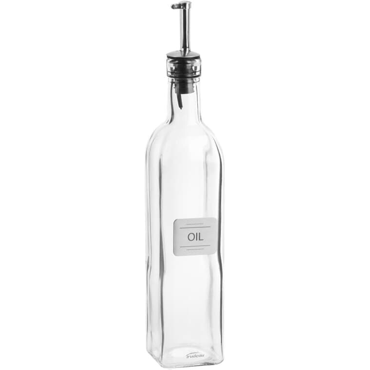 Glass Oil Bottle with Metal Plate - 16.91 oz