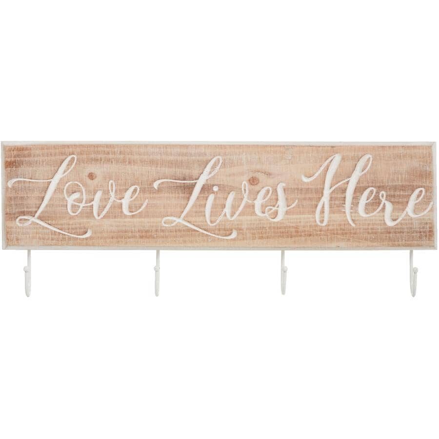 STREAMLINE ART:Love Lives Here Wall Plaque - with Hooks, 7" x 24"