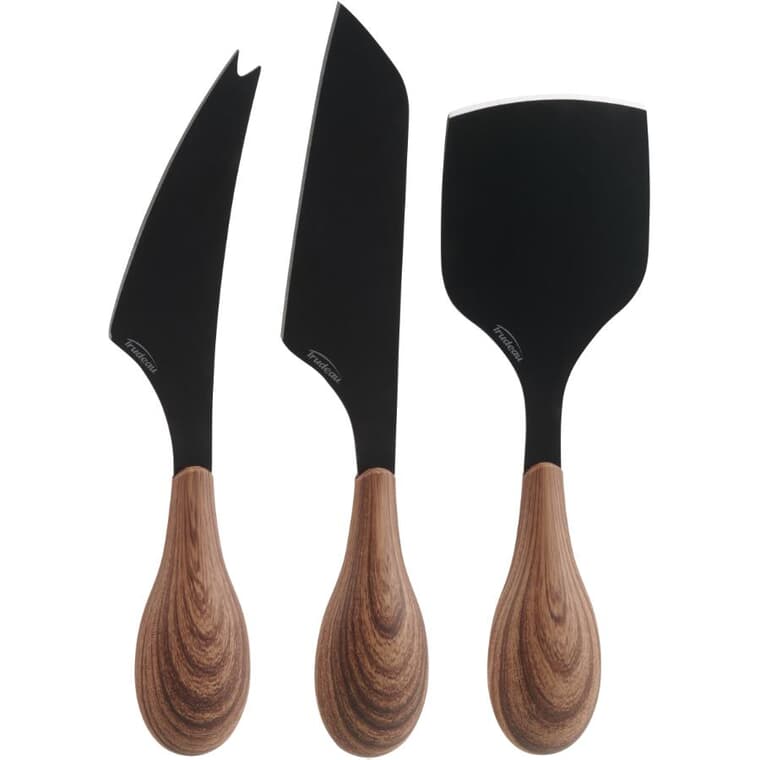 3 Piece Black Stainless Steel Cheese Knife Set