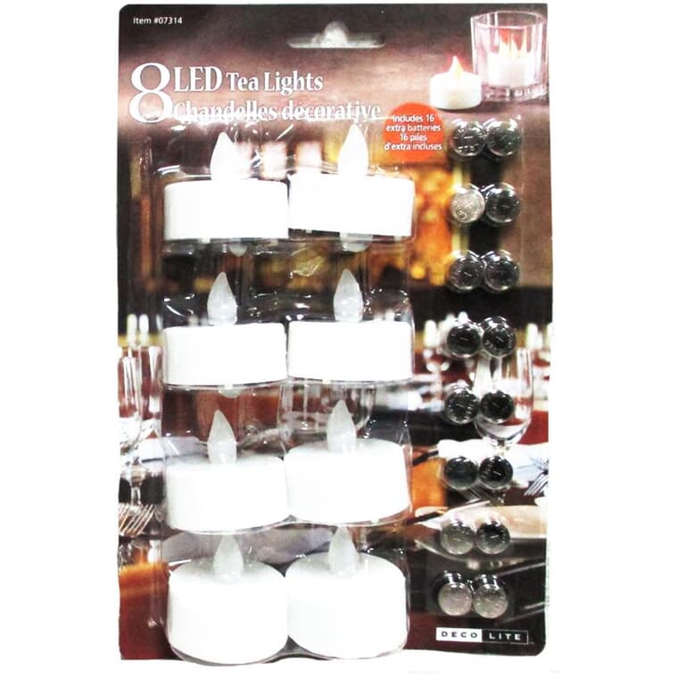 LED Tealight Candles - White, 8 Pack