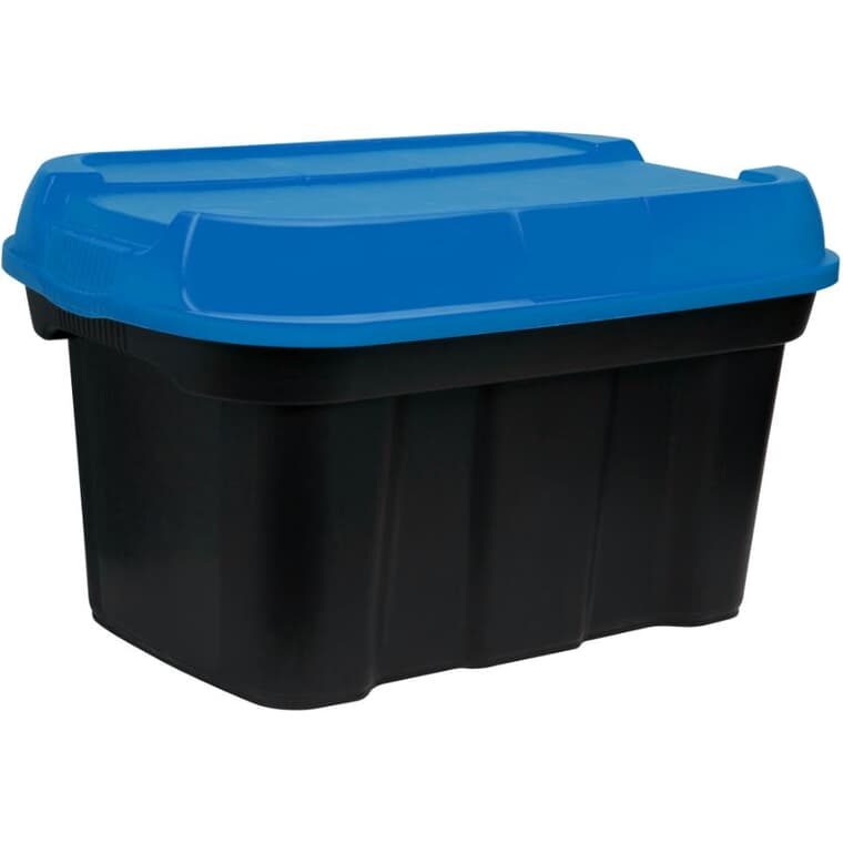 Boîte de rangement noire/bleue de 112 L avec couvercle surélevé