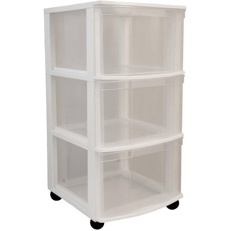 GRACIOUS LIVING:White Plastic 3 Drawer Chest, with Casters
