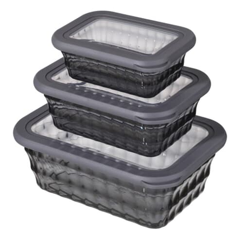 Rectangle Hammered Plastic Container Set with Lids - Grey, 6 Piece