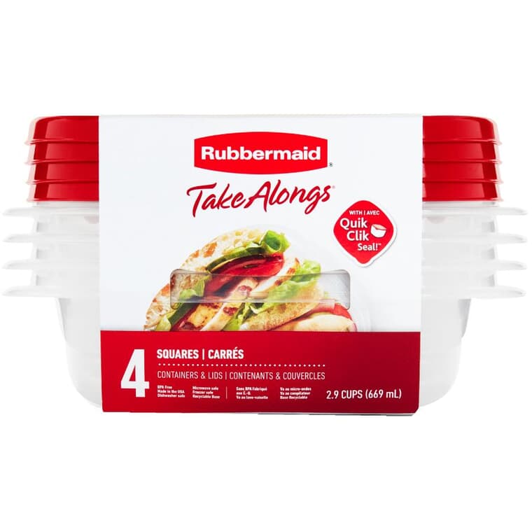 Contenants à sandwich rectangulaires moyens TakeAlongs, 669 ml, paquet de 4