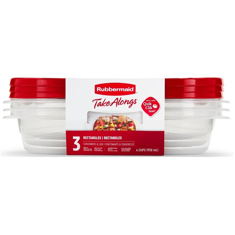 Take Along Rectangular Food Containers - 946 ml, 3 Pack