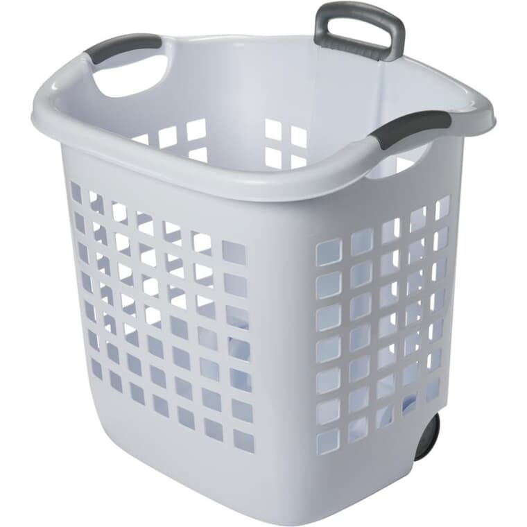 White Laundry Basket, with Wheels - 62 L