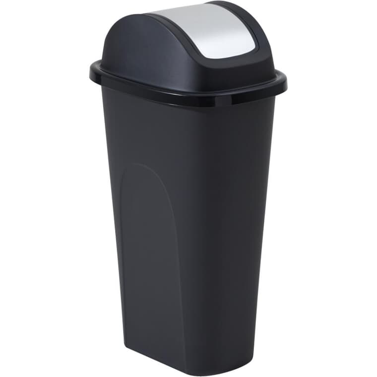 Slim Garbage Can with Stainless Steel Lid - Black, 42 L