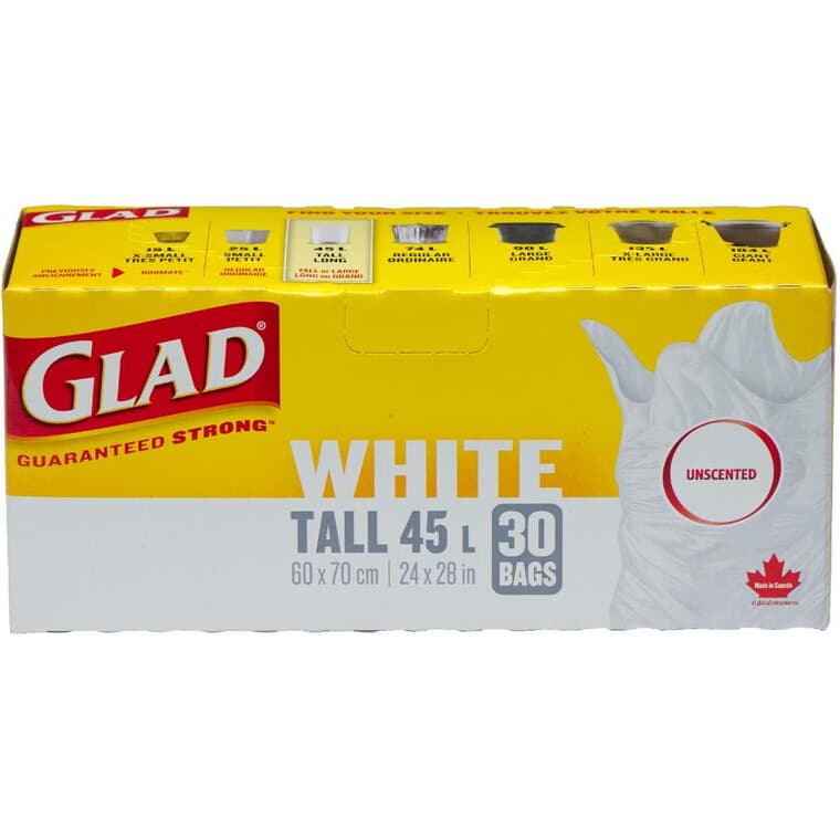 30 Pack 24" x 28" Tall White  Easy Tie Garbage Bags
