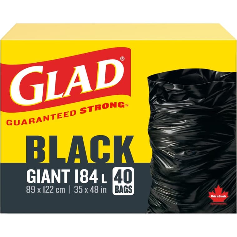 35" x 48" Black Easy Tie Garbage Bags - 40 Pack, 184 L