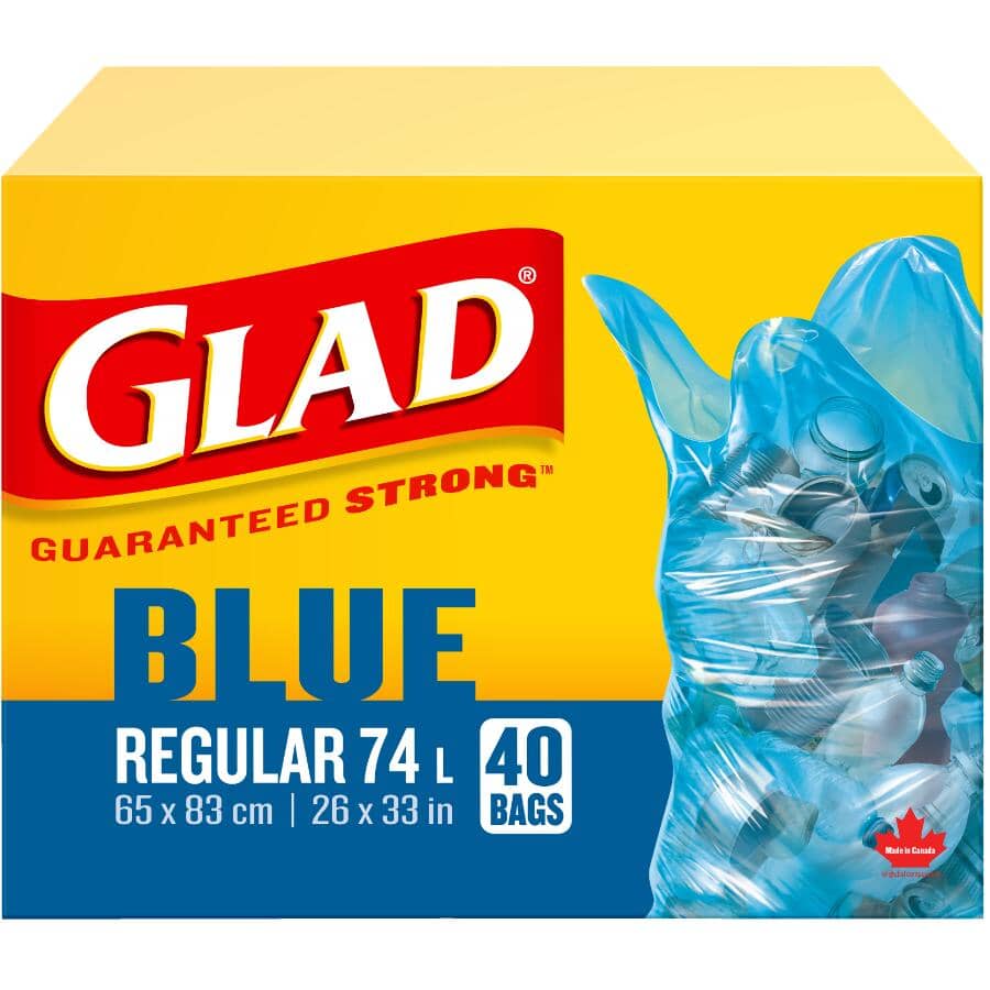 GLAD:26" x 33" Regular Blue Easy Tie Recycling Bags - 40 Pack