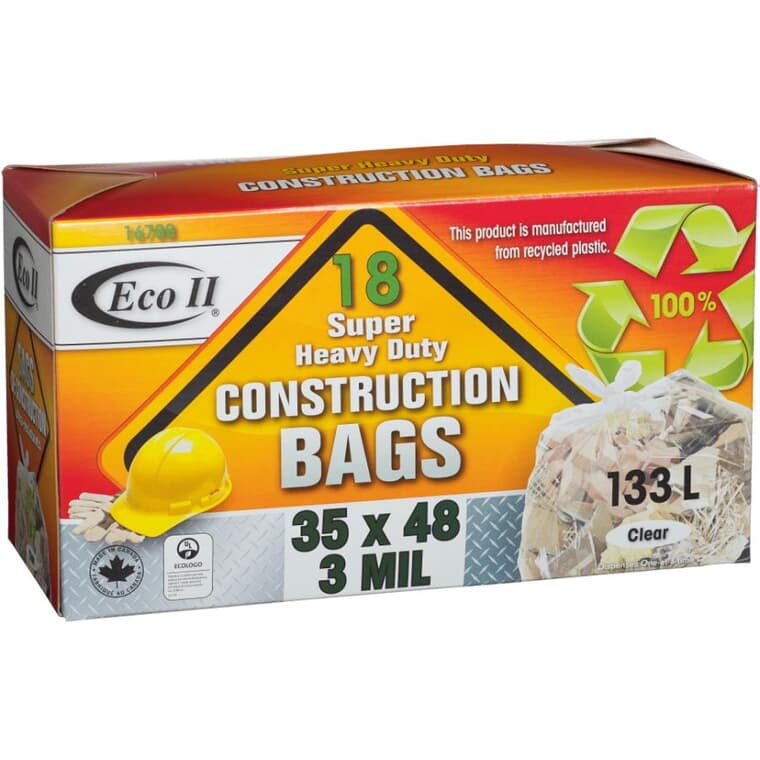 18 Pack 35" x 48" 3.0 Mil Clear Heavy Duty Garbage Bags