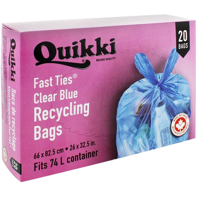 Paquet de 20 sacs à recyclage Fast Ties de 26 po x 32,5 po, bleu