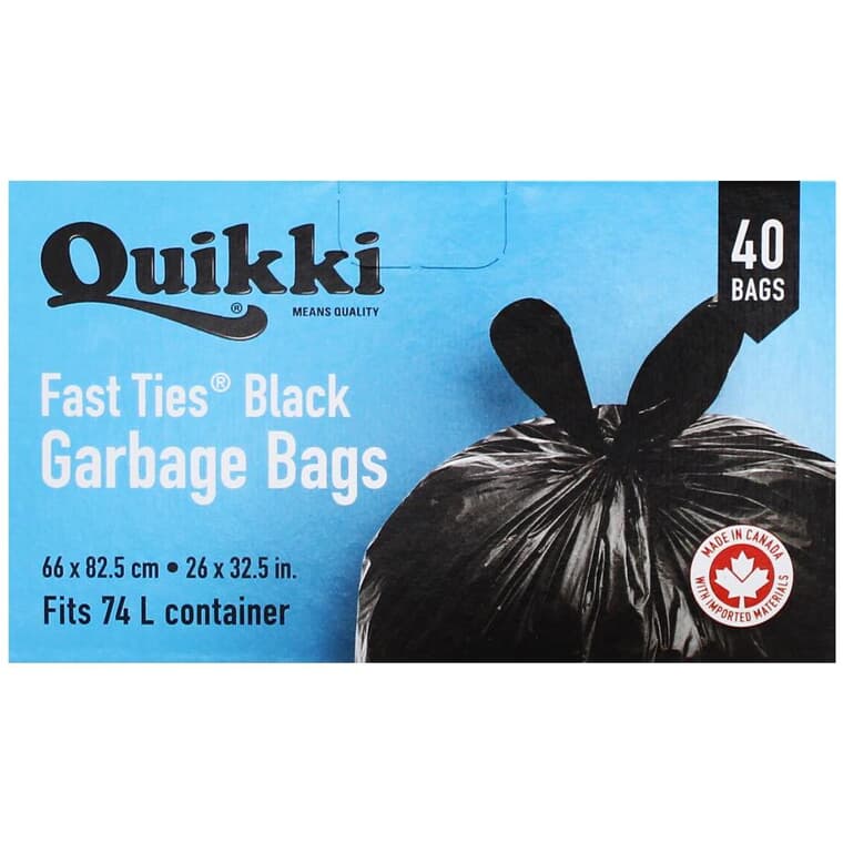 40 Pack 26" x 32.5" Black Handy Tie Garbage Bags