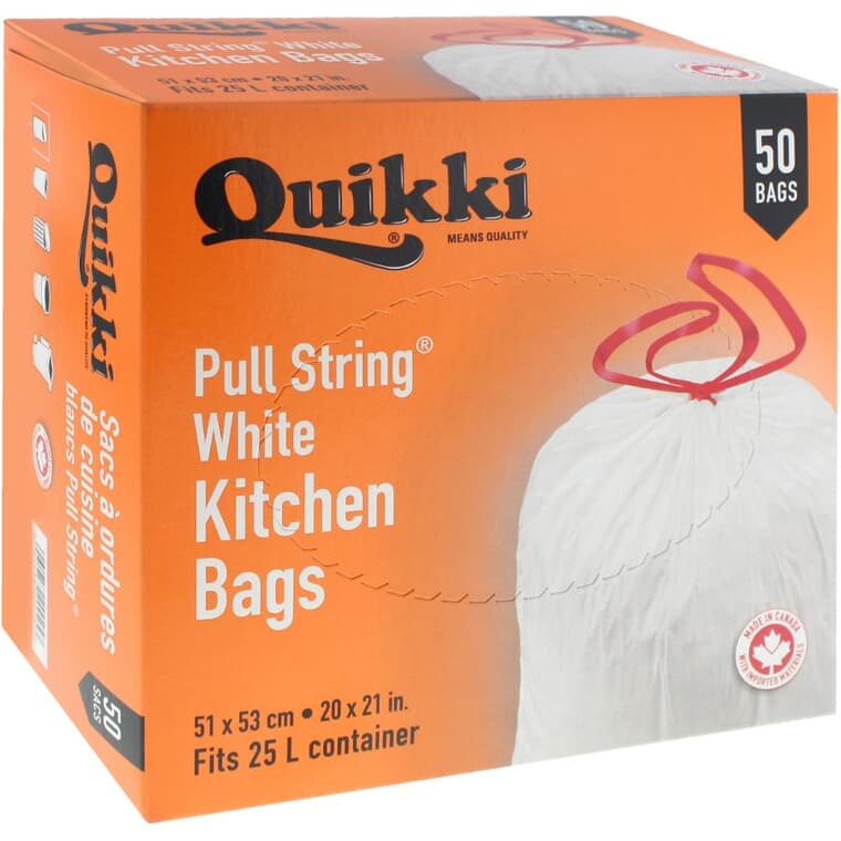 20" x 21" White Garbage Bags with Drawstring - 50 Pack