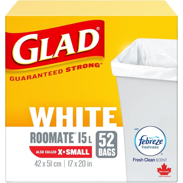 52 Pack 17" x 20" 15L Extra Small White Easy Tie Garbage Bags