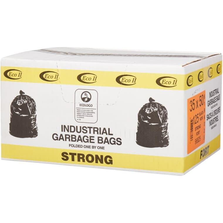 Paquet de 125 sacs à ordures résistants noirs de 35 po x 50 po x 1,0 mil