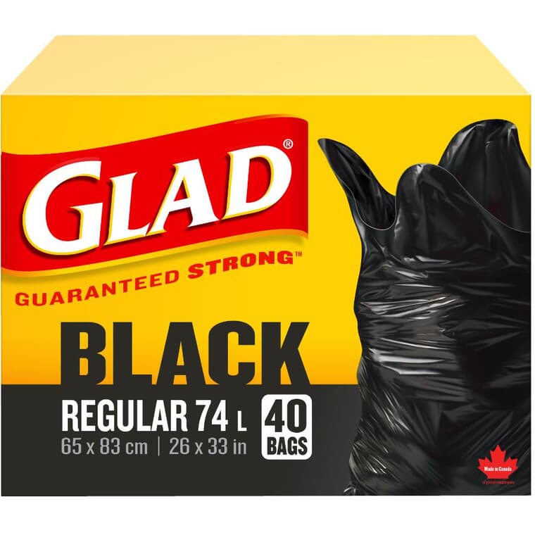 Paquet de 40 sacs à poubelle réguliers Easy Tie de 26 po x 33 po, noir