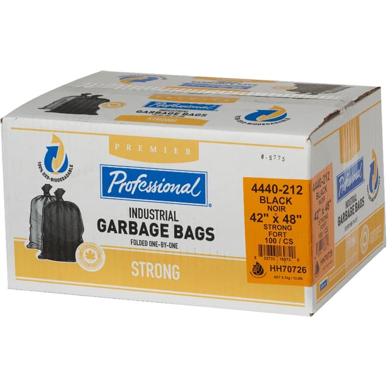 Paquet de 100 sacs à ordures robustes Oxo biodégradables noirs de 42 po x 48 po x 1,0 mil