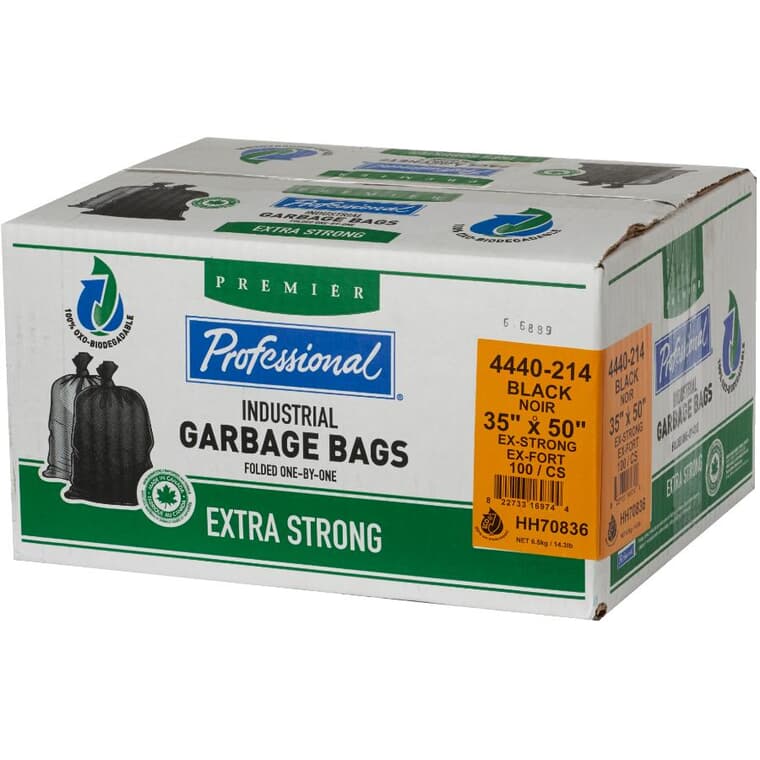 Paquet de 100 sacs à ordures super robustes Oxo biodégradables noirs de 35 po x 50 po x 1,3 mil