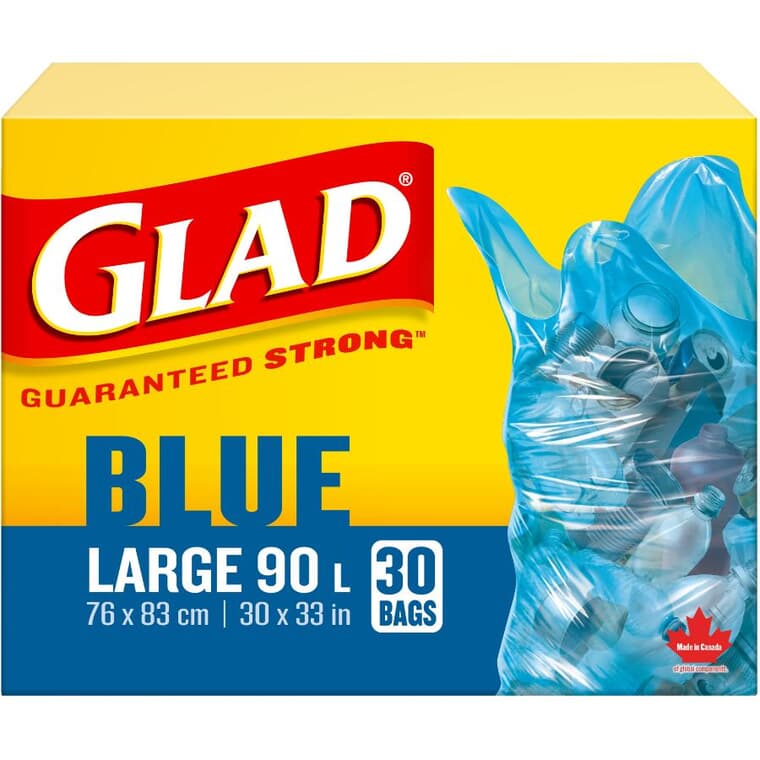 30" x 33" Large Blue Easy Tie Recycling Garbage Bags - 30 Pack