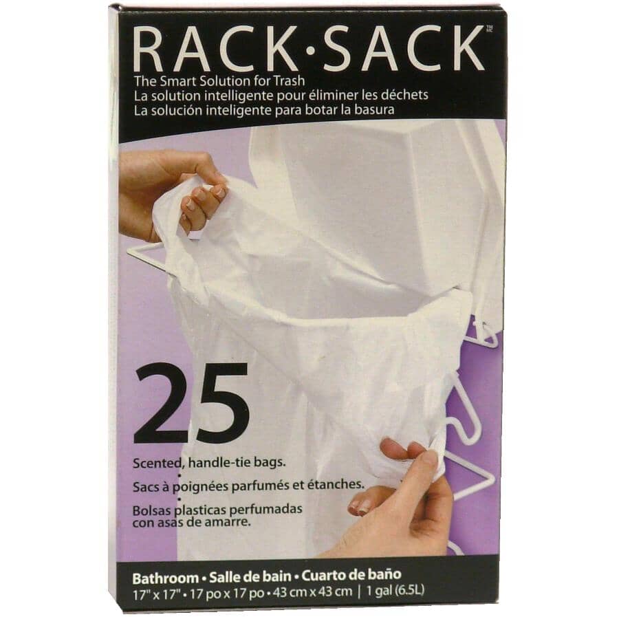 RACK SACK:25 Pack 17" x 17" White Bathroom Garbage Bags