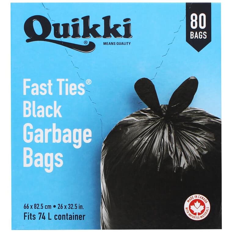 26" x 32.5" Black Handy Tie Garbage Bags - 80 Pack